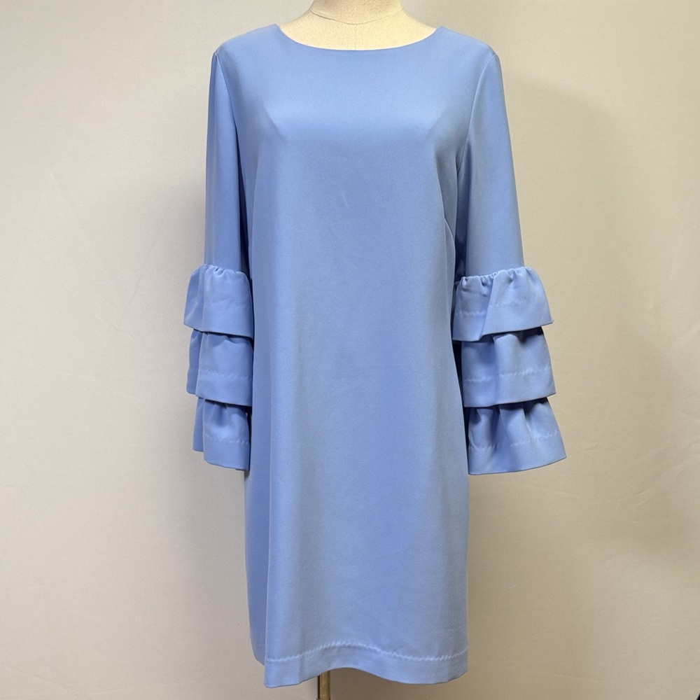 Sail to Sable Blue Ruffle Sleeve Shift Dress Size 8